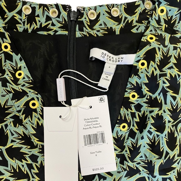 NWT Derek Lam 10 Crosby Dress Leaf Print Grommet Detail Mini in Aqua Black Size8 - Picture 8 of 10